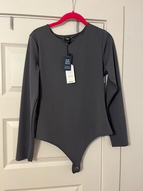 Express Charcoal Gray Long Sleeve Bodysuit